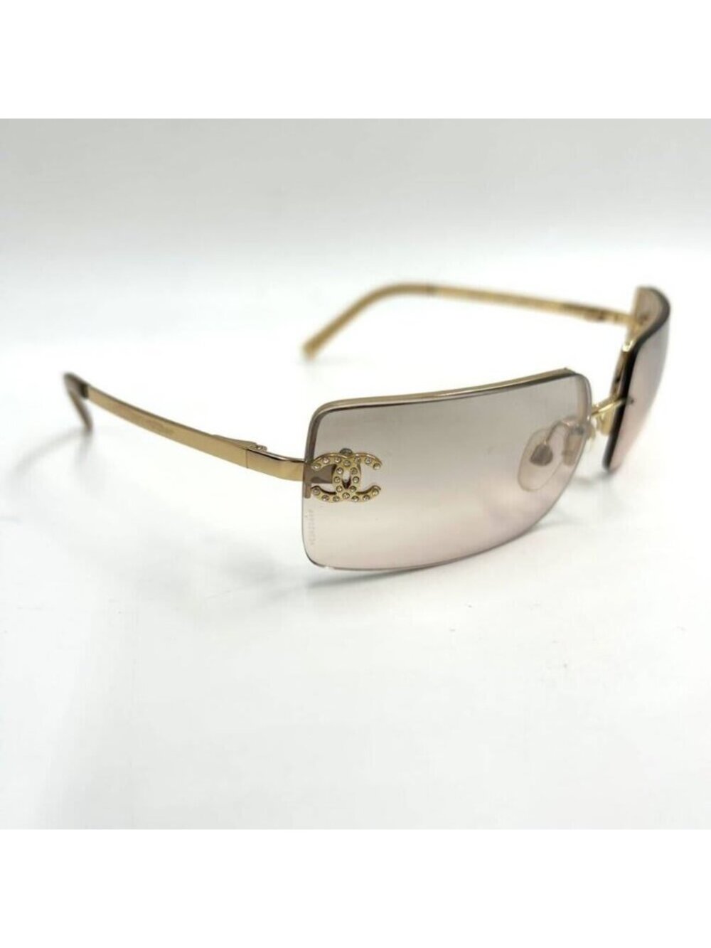 Chanel Vintage Sunglasses Rhinestone CC Logo Rimless Gradient Gold Y2 - Picture 3 of 10
